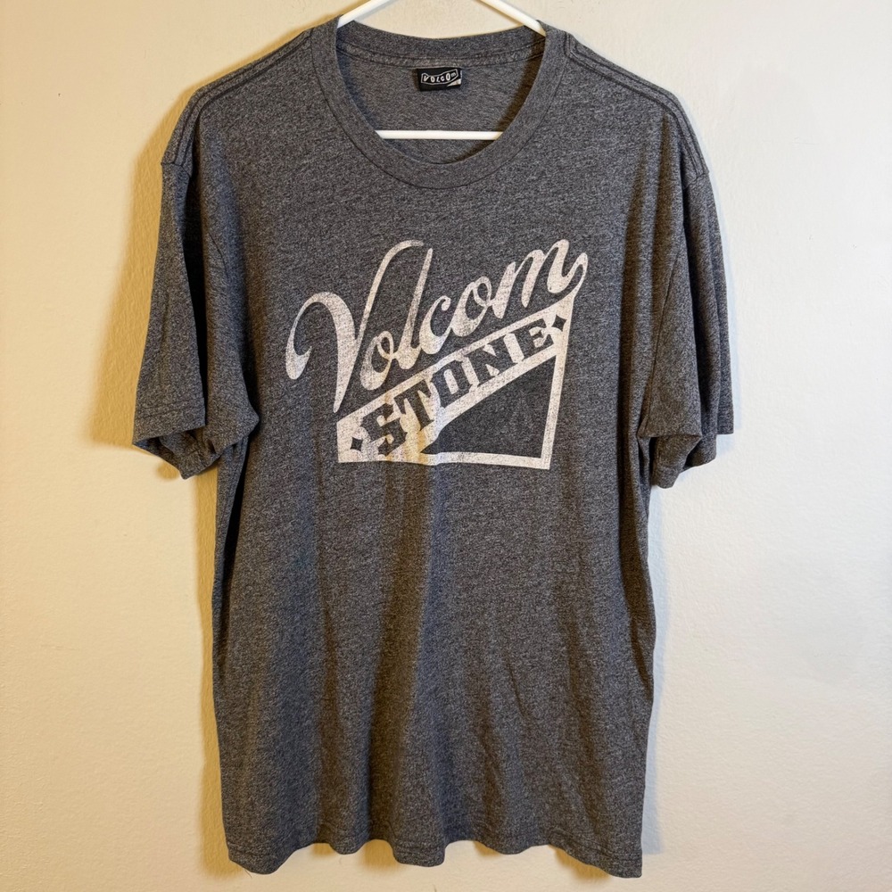 Volcom Stone Mens Large Charcoal Heather Gray Graphic Logo T-Shirt Short Sleeve